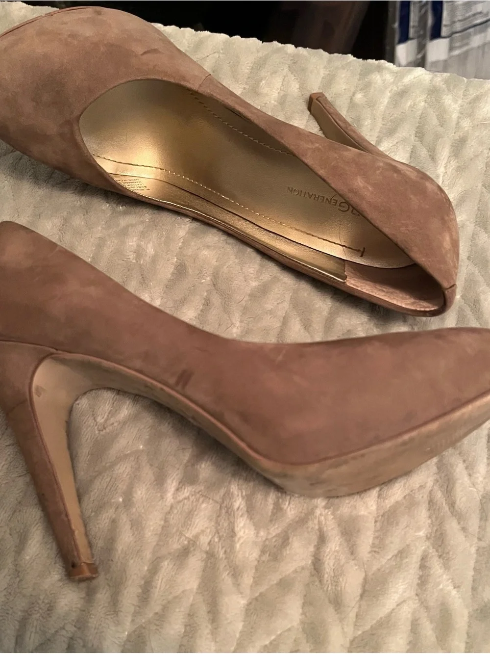 BCBGeneration Taupe Suede Pointed-Toe Pumps